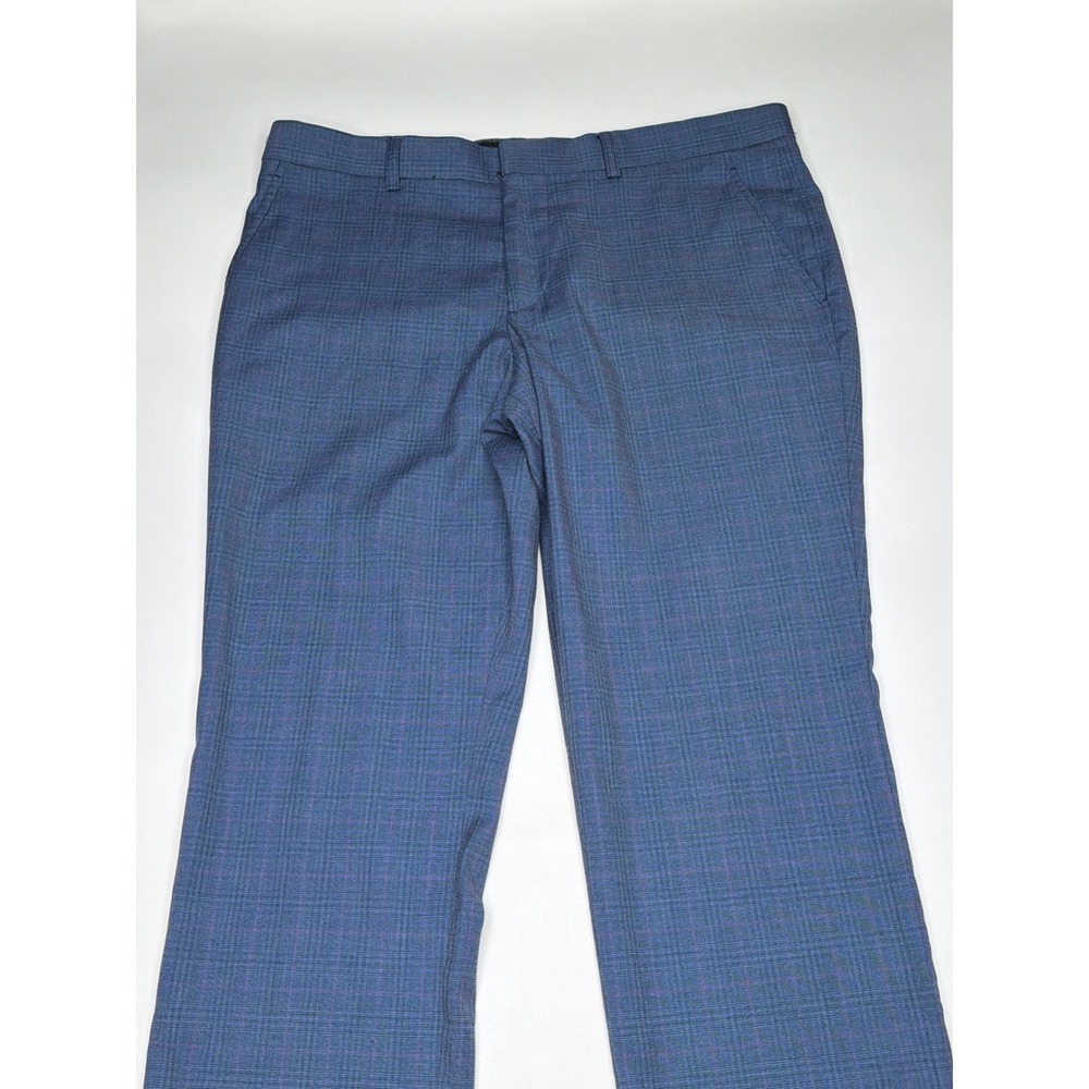 Mens Blue Plaid Dress Pants Slim Fit J. Ferrar Business‎ Casual Work 34 waist